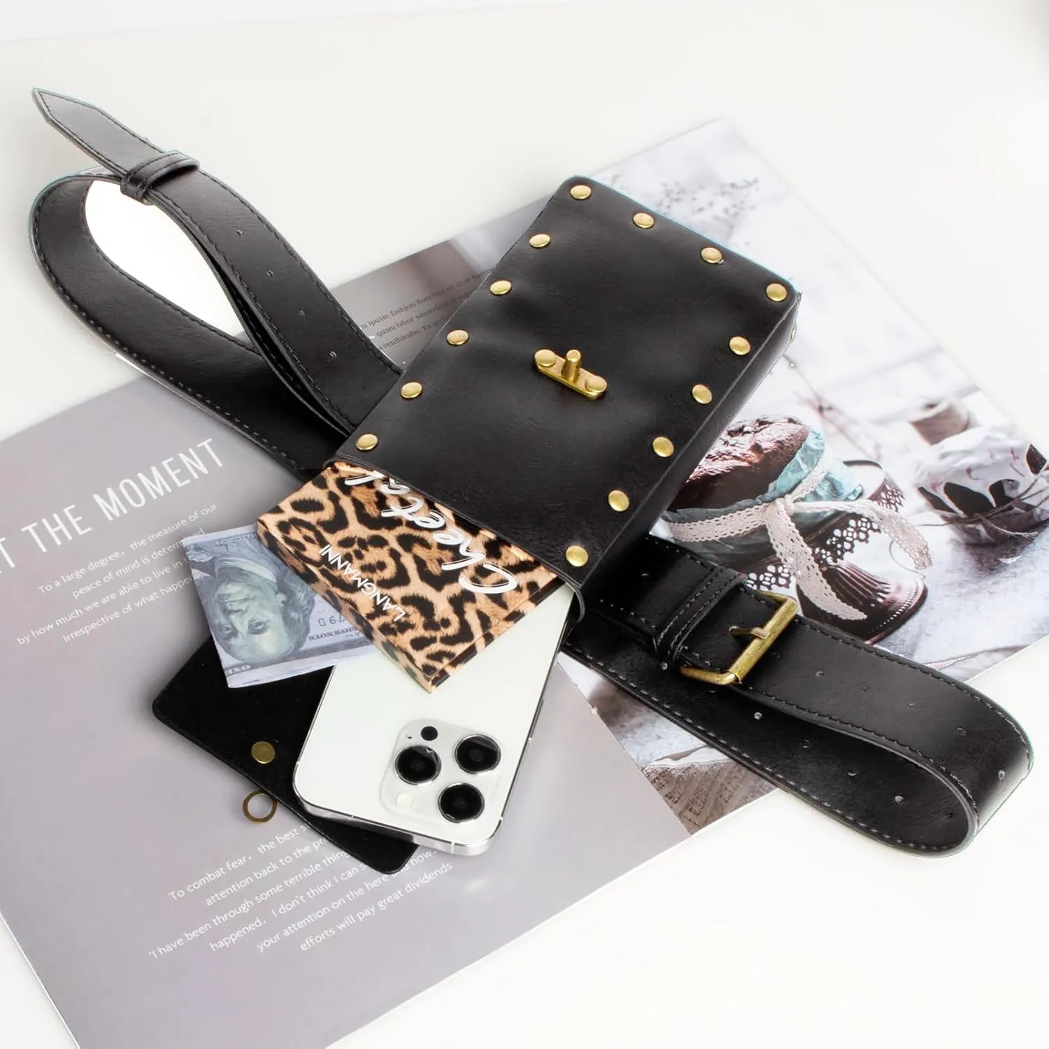 Belt Pouch Waist Bag Fanny Pack Steampunk Phone Holder Casual Medieval Renaissance Cosplay Costume Accessories (2Pouch-Black)