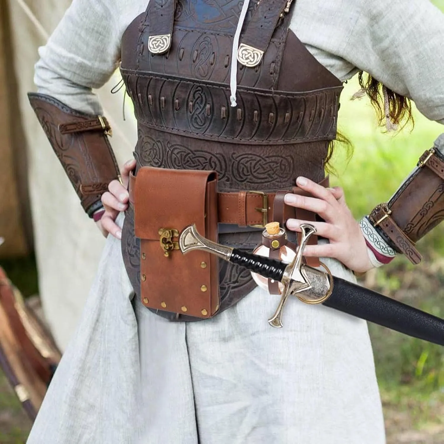 Belt Pouch Waist Bag Fanny Pack Steampunk Phone Holder Casual Medieval Renaissance Cosplay Costume Accessories (3Bottle-Brown)