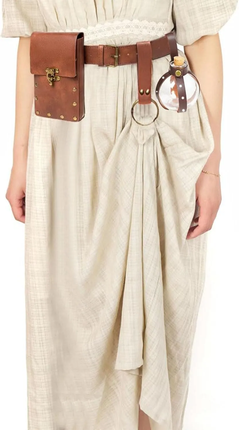 Belt Pouch Waist Bag Fanny Pack Steampunk Phone Holder Casual Medieval Renaissance Cosplay Costume Accessories (3Bottle-Brown)