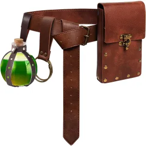 Belt Pouch Waist Bag Fanny Pack Steampunk Phone Holder Casual Medieval Renaissance Cosplay Costume Accessories (3Bottle-Brown)