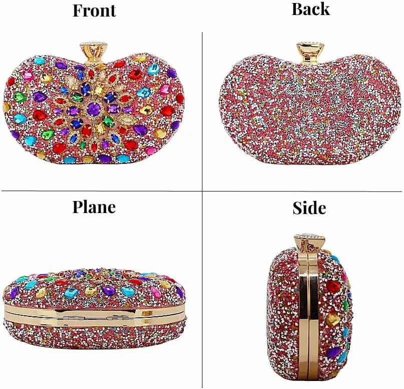 Black Clutch Purse For Women Evening Sparkly Bag Party Rhinestone Floral Handbags Bride Wallet