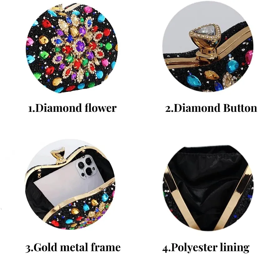 Black Clutch Purse For Women Evening Sparkly Bag Party Rhinestone Floral Handbags Bride Wallet