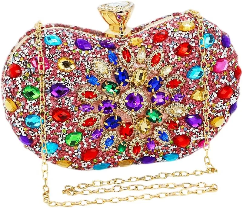 Black Clutch Purse For Women Evening Sparkly Bag Party Rhinestone Floral Handbags Bride Wallet