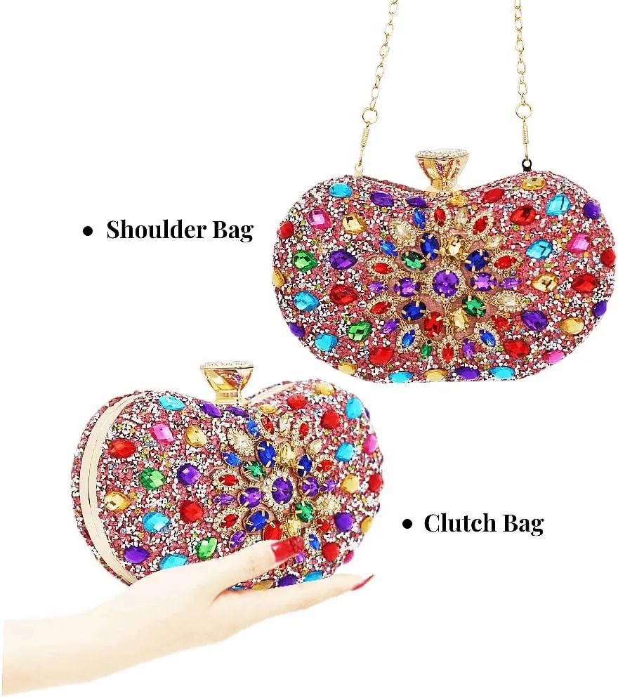 Black Clutch Purse For Women Evening Sparkly Bag Party Rhinestone Floral Handbags Bride Wallet