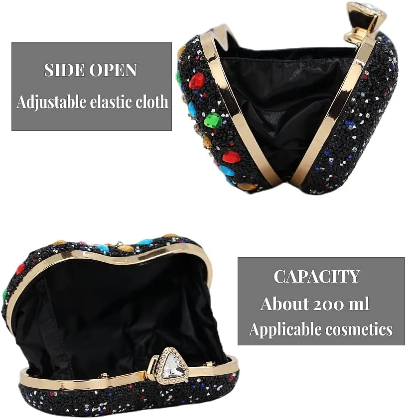 Black Clutch Purse For Women Evening Sparkly Bag Party Rhinestone Floral Handbags Bride Wallet