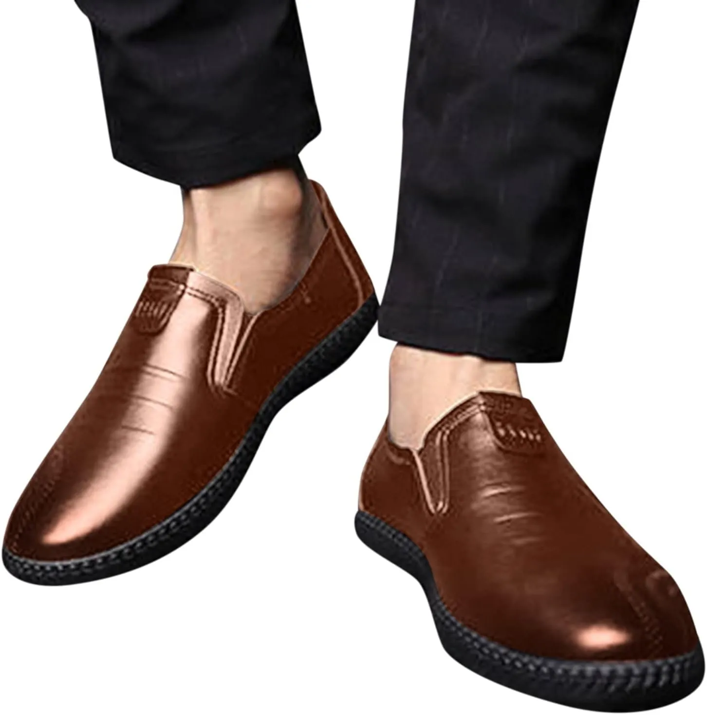 Black Dress Shoes for Men Classical Style Leather Shoes for Men Slip On PU Leather Low Rubber Black Slip On Dress Shoes