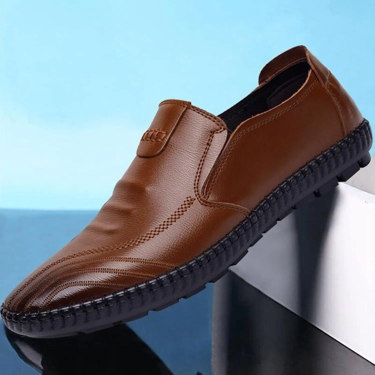 Black Dress Shoes for Men Classical Style Leather Shoes for Men Slip On PU Leather Low Rubber Black Slip On Dress Shoes