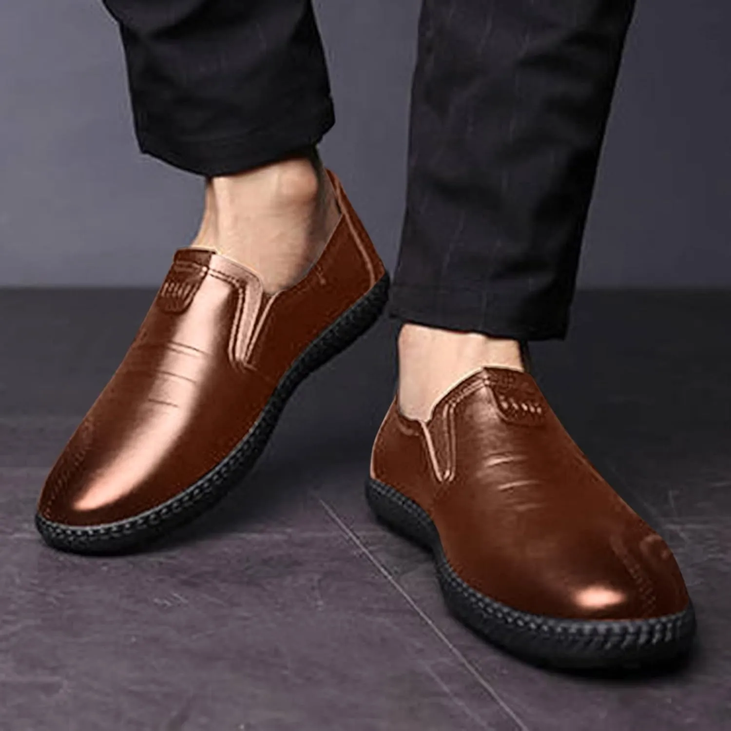 Black Dress Shoes for Men Classical Style Leather Shoes for Men Slip On PU Leather Low Rubber Black Slip On Dress Shoes