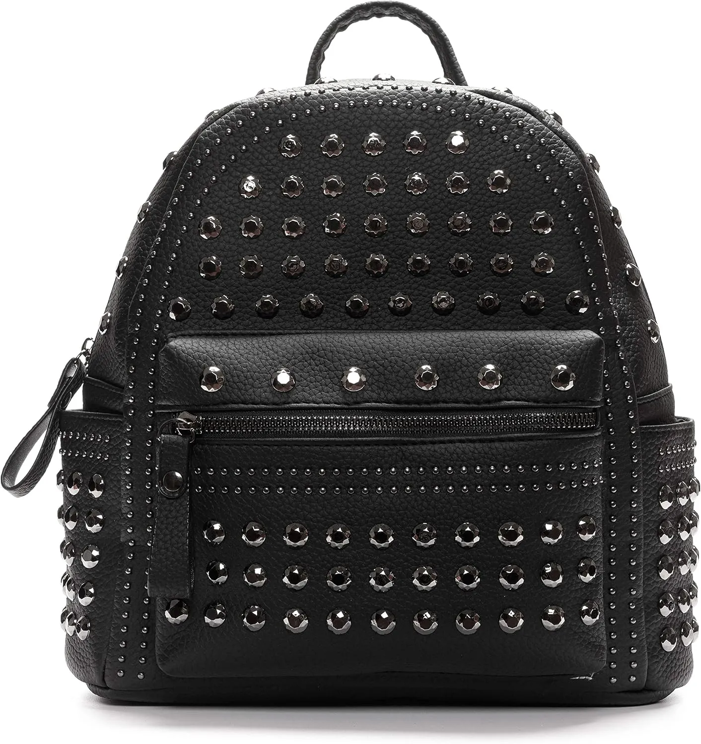 Black Faux Leather Studded Gothic Rhinestone Motorcycle Biker Mall Goth Bag and Backpack Purse - Gothic Gifts for Women