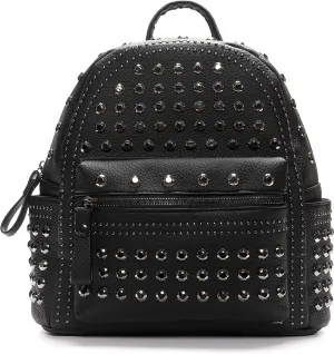 Black Faux Leather Studded Gothic Rhinestone Motorcycle Biker Mall Goth Bag and Backpack Purse - Gothic Gifts for Women