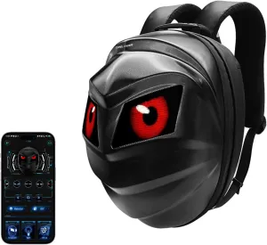 Black Knight Backpack with LED Eyes,Hard Shell Motorcycle Helmet Bag,Programmable Riding Travel Laptop Shoulder Bag (Black)