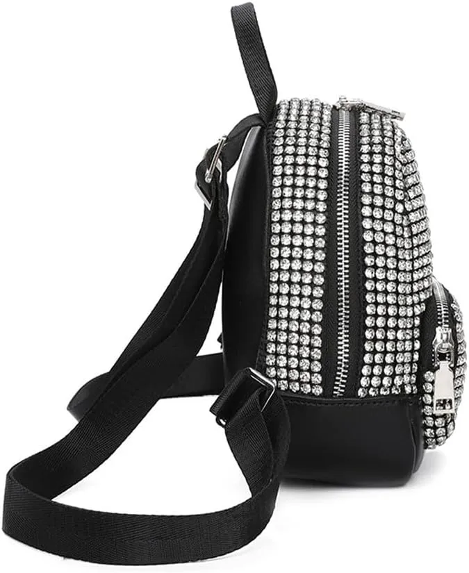 Black Mini Backpack, Sparkly Rhinestones Bag Glitter Purses for Women, Bling Diamond Studded Purse for Daily, Work, Shopping
