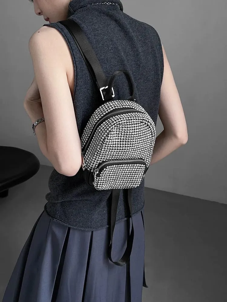 Black Mini Backpack, Sparkly Rhinestones Bag Glitter Purses for Women, Bling Diamond Studded Purse for Daily, Work, Shopping