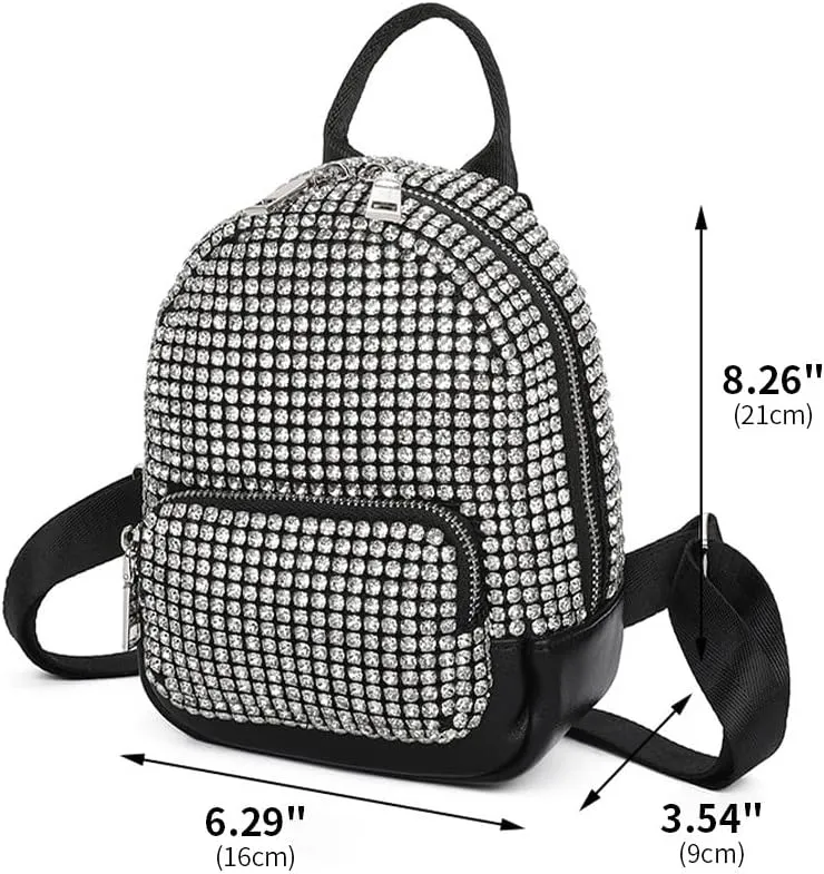 Black Mini Backpack, Sparkly Rhinestones Bag Glitter Purses for Women, Bling Diamond Studded Purse for Daily, Work, Shopping