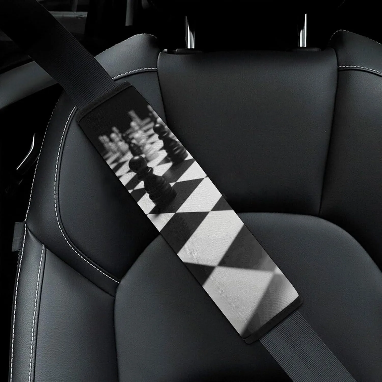 Black White Chess Checkerboard Auto Seat Belt Cover 1PCS Universal Car Seat Belt Shoulder Protector Pad, Protect Your Shoulders and Neck for Car Seat Belt, Shoulder Bag, Backpack