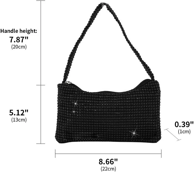 Bling Under the Arm Purse Shoulder Bag Bling Purses Rhinestones Women's Evening Handbag for Wedding Party Shopping Black