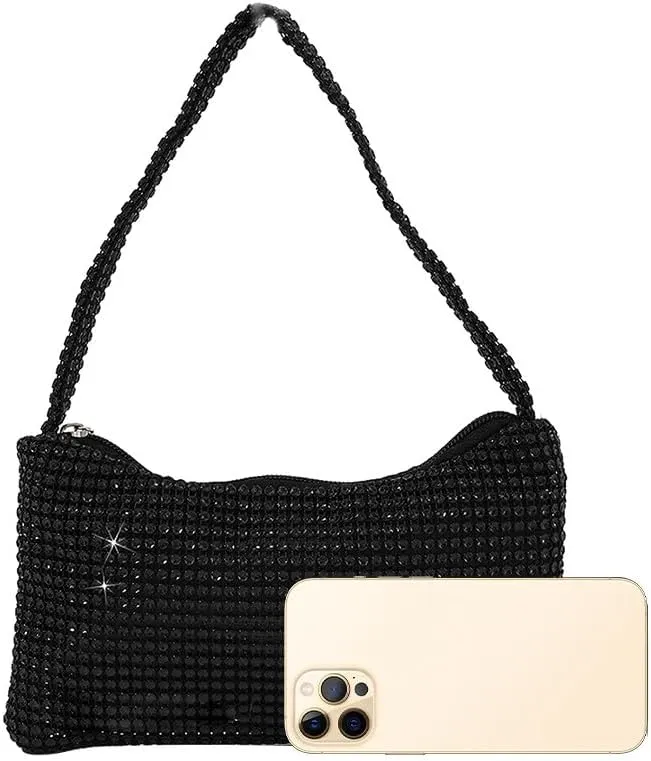 Bling Under the Arm Purse Shoulder Bag Bling Purses Rhinestones Women's Evening Handbag for Wedding Party Shopping Black