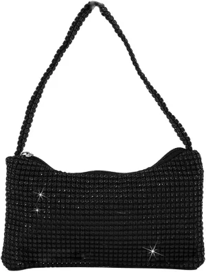 Bling Under the Arm Purse Shoulder Bag Bling Purses Rhinestones Women's Evening Handbag for Wedding Party Shopping Black