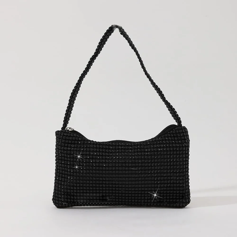Bling Under the Arm Purse Shoulder Bag Bling Purses Rhinestones Women's Evening Handbag for Wedding Party Shopping Black