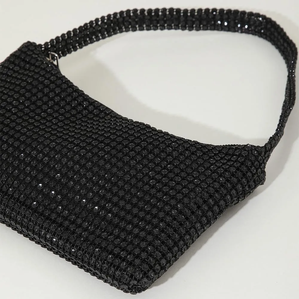 Bling Under the Arm Purse Shoulder Bag Bling Purses Rhinestones Women's Evening Handbag for Wedding Party Shopping Black
