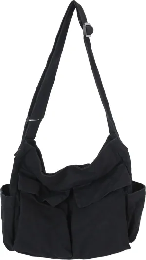 Blostirno Canvas Messenger Bag Large Hobo Crossbody Bag with Multiple Pockets Shoulder Tote Bags for Women and Men