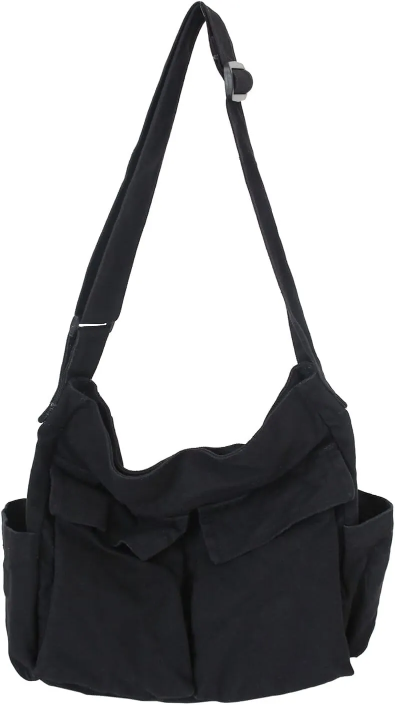 Blostirno Canvas Messenger Bag Large Hobo Crossbody Bag with Multiple Pockets Shoulder Tote Bags for Women and Men