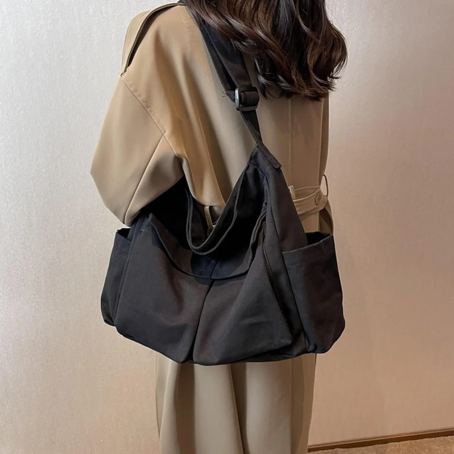 Blostirno Canvas Messenger Bag Large Hobo Crossbody Bag with Multiple Pockets Shoulder Tote Bags for Women and Men