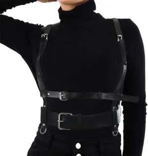 BODIY Punk Women Waist Belts PU Leather Fashion Body Chain Belt Circle Rave Halloween Accessories Belt Adjustable Gothic