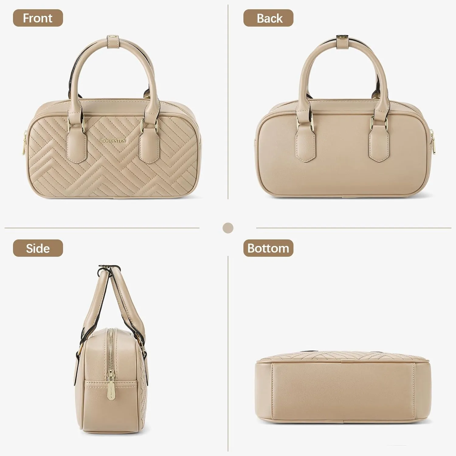 BOSTANTEN Vegan Leather Satchel Bag Quilted Crossbody Purses for Women Small Tote Shoulder Handbags with Detachable Strap