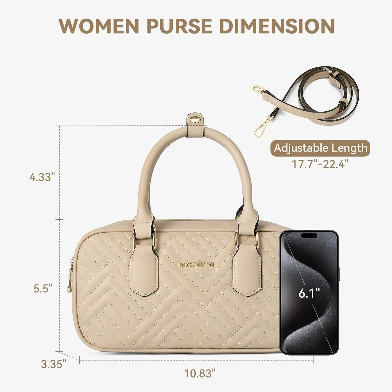 BOSTANTEN Vegan Leather Satchel Bag Quilted Crossbody Purses for Women Small Tote Shoulder Handbags with Detachable Strap