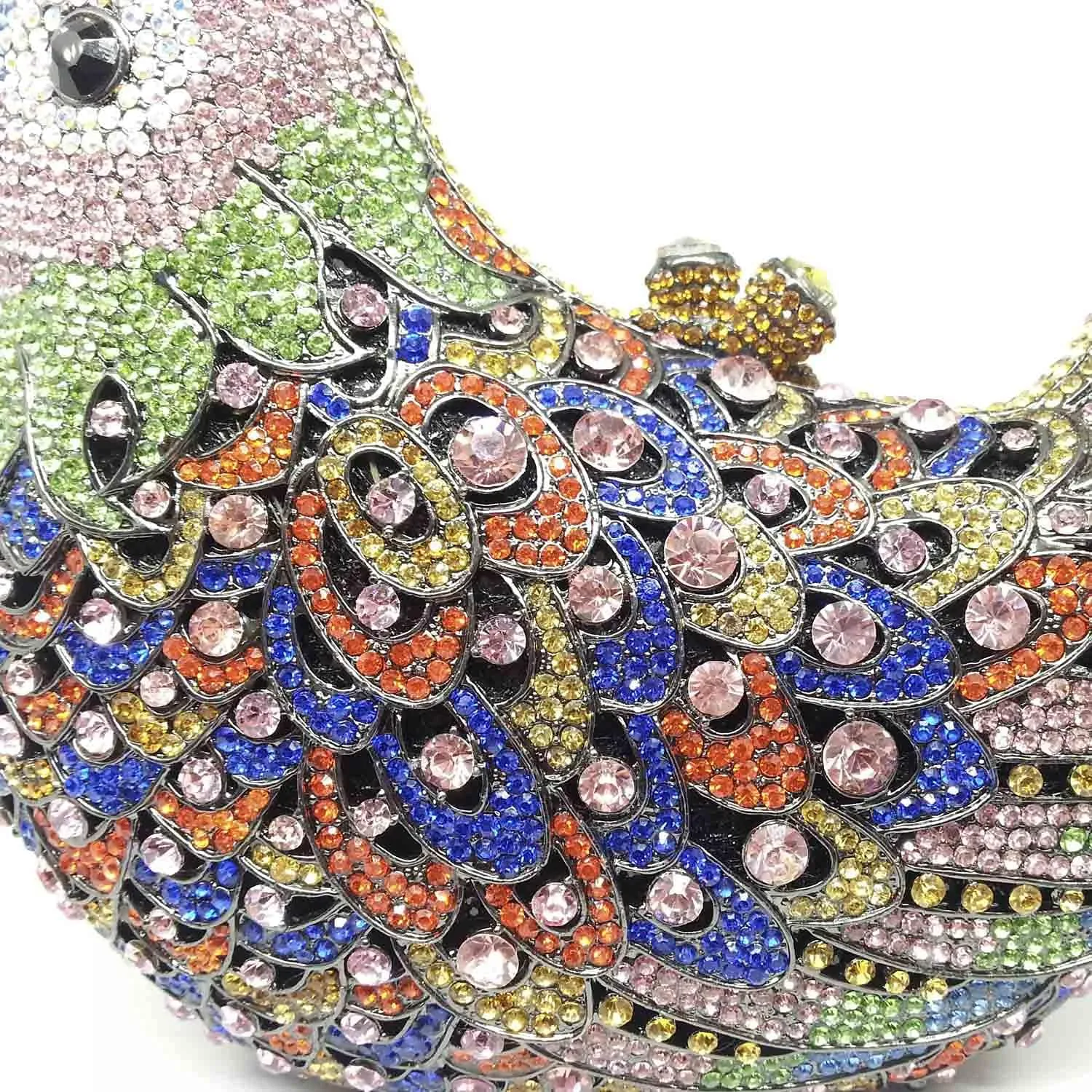 Boutique De FGG Bird Crystal Clutch Purses For Women Dressy Rhinestone Evening Bag Pigeon Prom Clutch Purse for Wedding,Mini