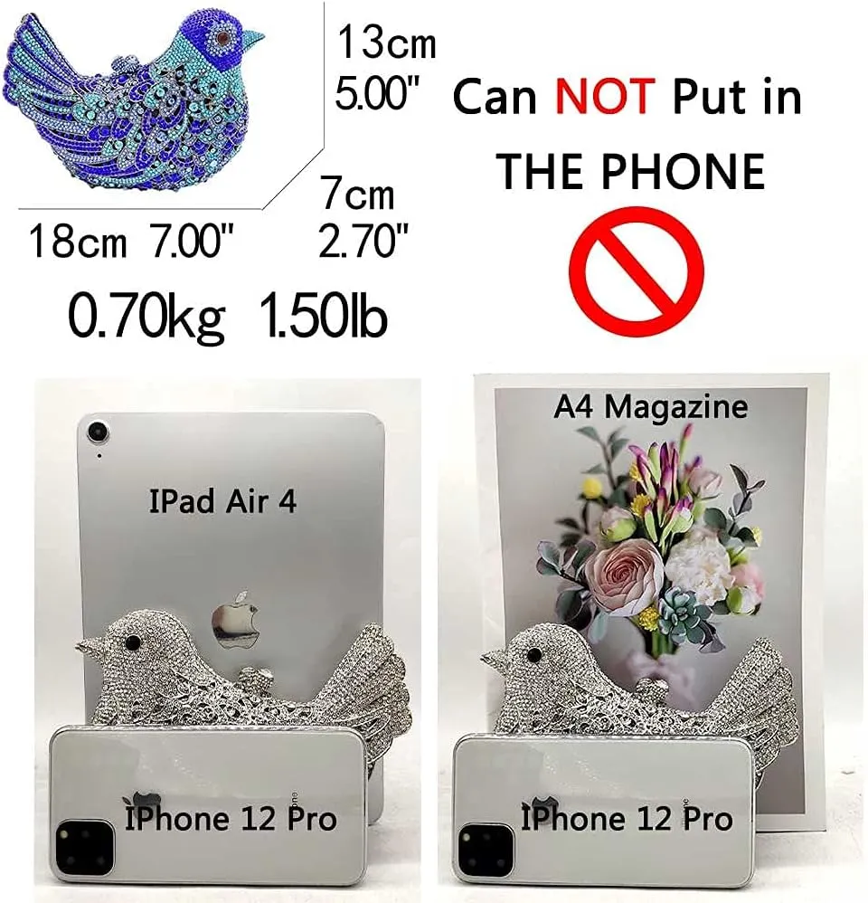 Boutique De FGG Bird Crystal Clutch Purses For Women Dressy Rhinestone Evening Bag Pigeon Prom Clutch Purse for Wedding,Mini