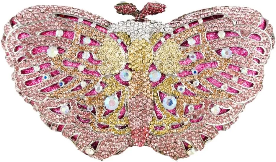 Boutique De FGG Butterfly Clutch Minaudiere Bag Women Rhinestone Evening Handbags Bridal Wedding Crystal Clutch Purse,Mini
