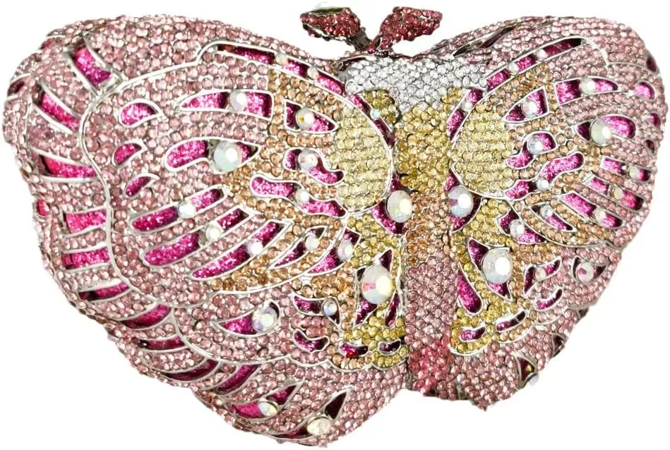 Boutique De FGG Butterfly Clutch Minaudiere Bag Women Rhinestone Evening Handbags Bridal Wedding Crystal Clutch Purse,Mini
