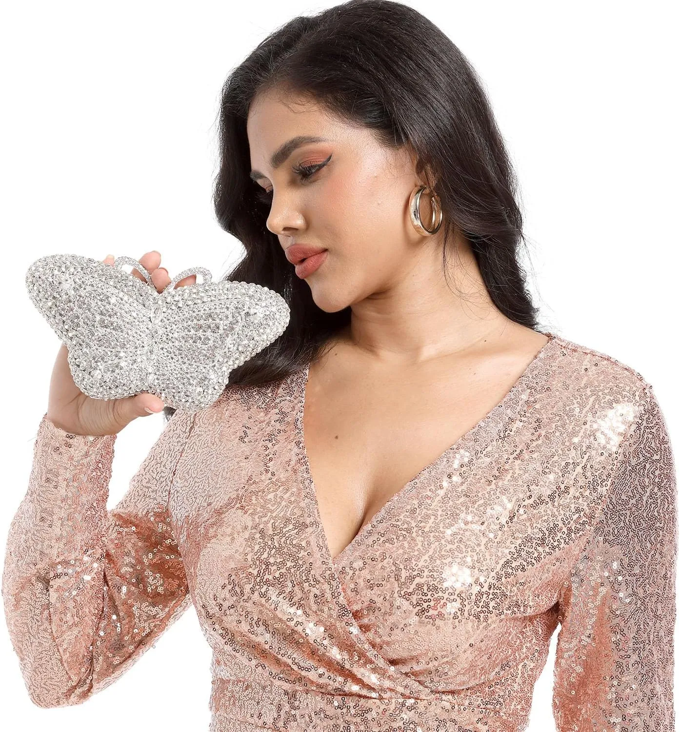 Boutique De FGG Butterfly Crystal Clutch Bags Women Evening Bag Party Rhinestone Handbags Bridal Crystal Clutch Purses,Mini