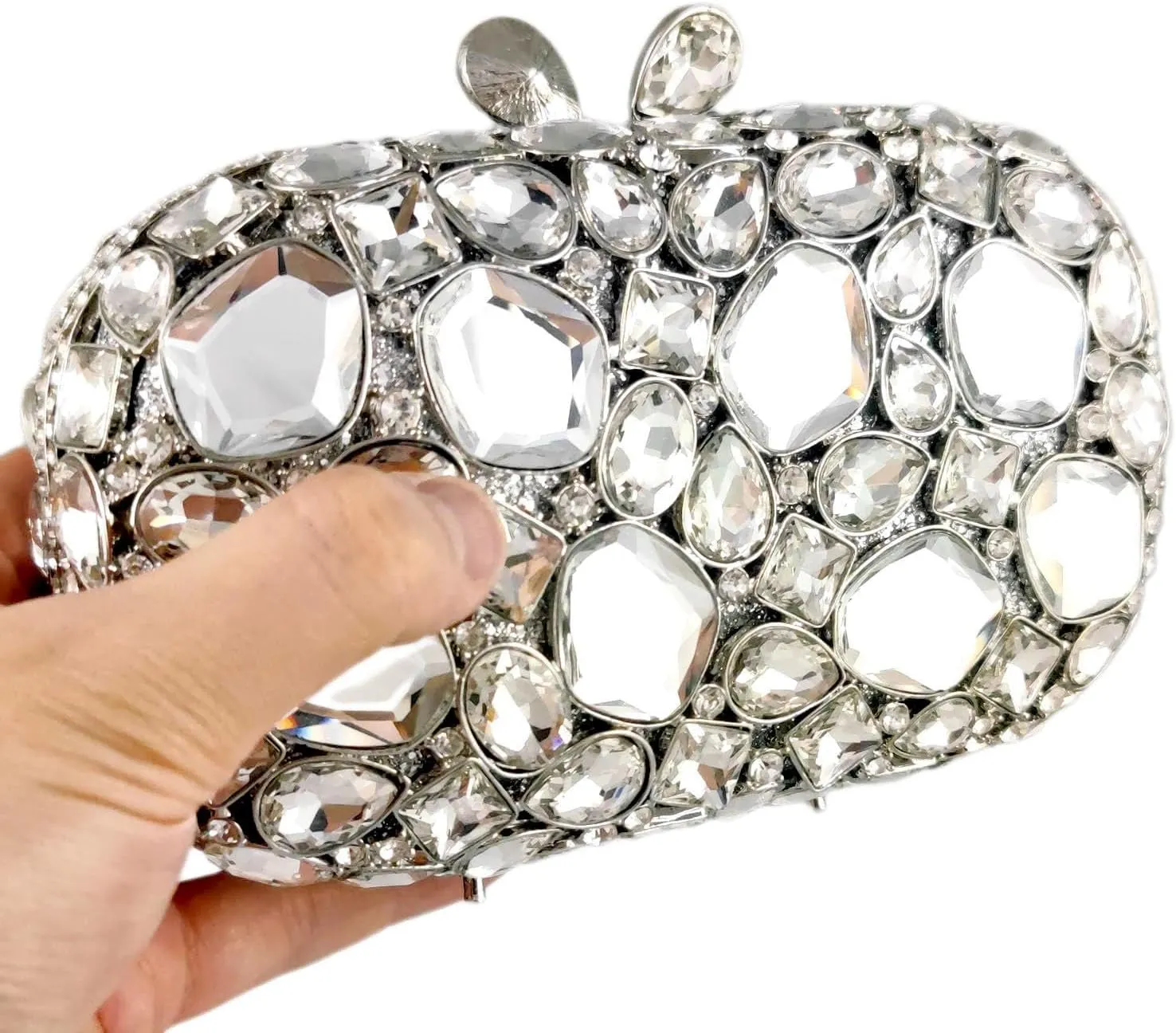 Boutique De FGG Crystal Clutch Purses for Women Formal Clutch Gemstone Prom Purse Wedding Party Rhinestone Evening Bag,Mini