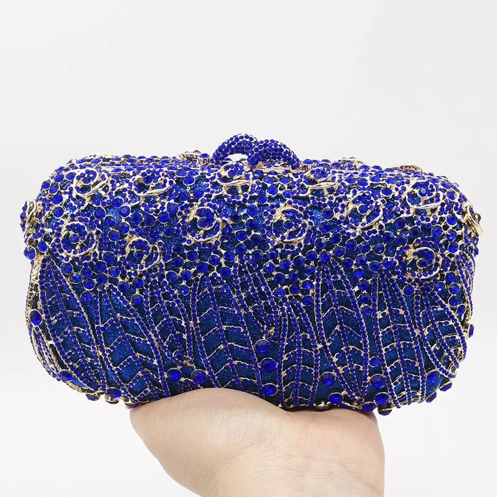 Boutique De FGG Dazzling Crystal Flower Clutch for Women Evening Minaudiere Bags Wedding Party Purses and Handbags