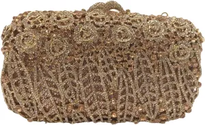 Boutique De FGG Dazzling Crystal Flower Clutch for Women Evening Minaudiere Bags Wedding Party Purses and Handbags