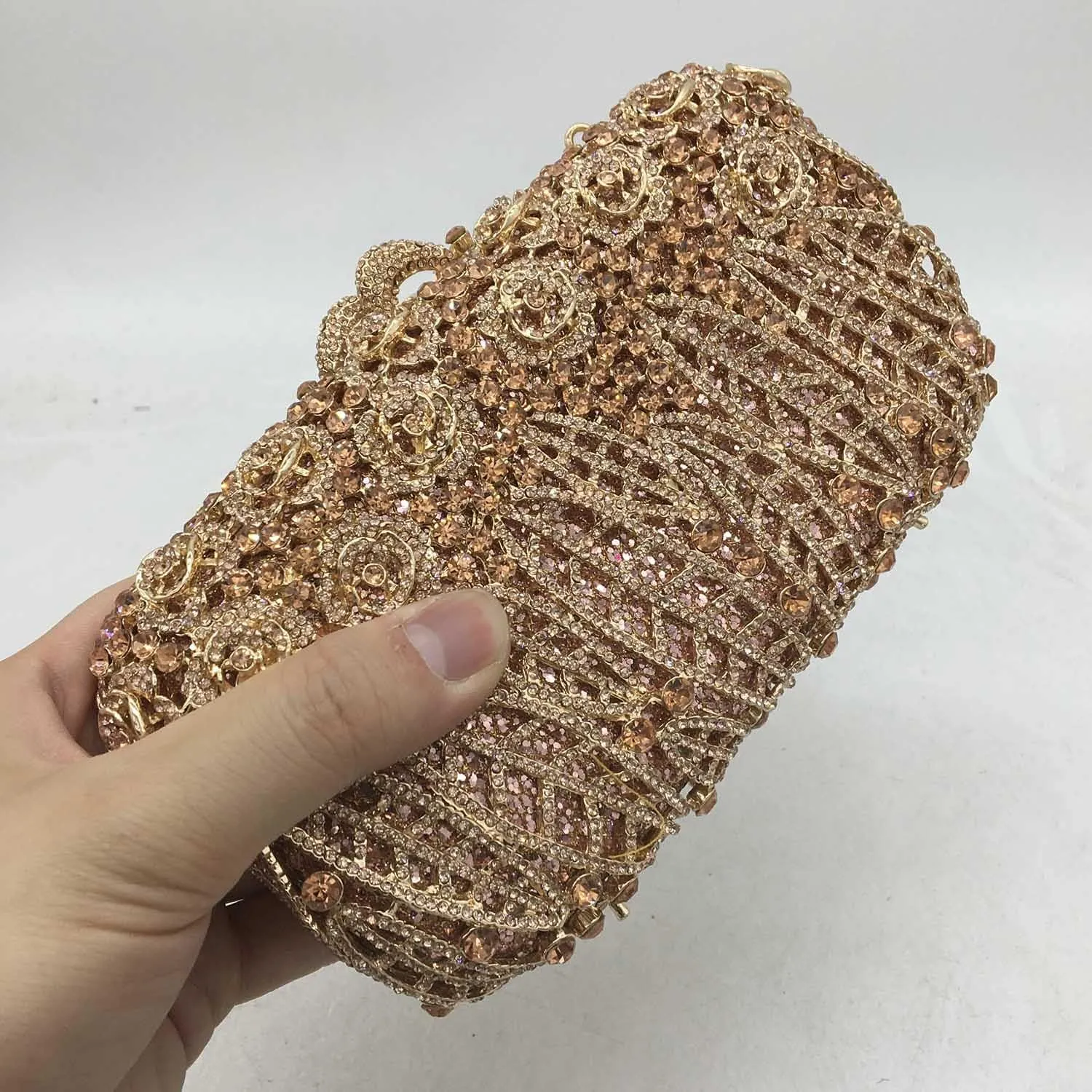Boutique De FGG Dazzling Crystal Flower Clutch for Women Evening Minaudiere Bags Wedding Party Purses and Handbags