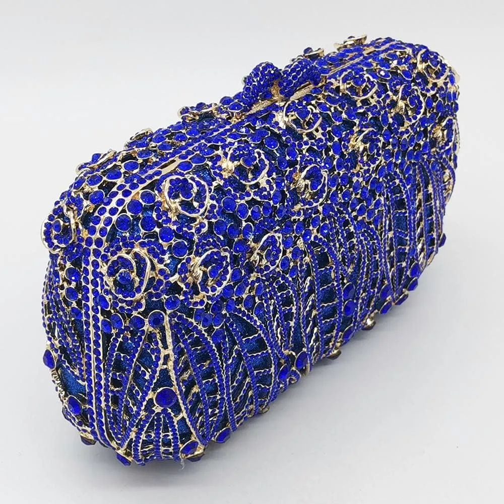 Boutique De FGG Dazzling Crystal Flower Clutch for Women Evening Minaudiere Bags Wedding Party Purses and Handbags