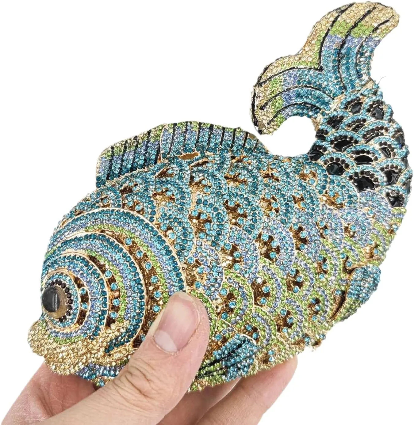 Boutique De FGG Fish Rhinestone Clutch Purses for Women Formal Evening Bags Prom Purse Wedding Party Crystal Clutch Bag,Mini