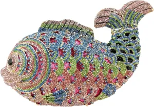 Boutique De FGG Fish Rhinestone Clutch Purses for Women Formal Evening Bags Prom Purse Wedding Party Crystal Clutch Bag,Mini