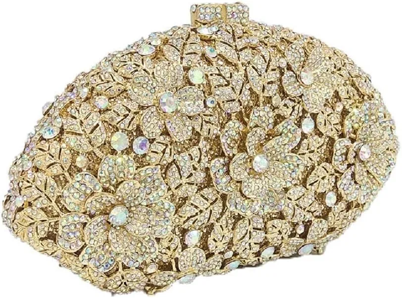 Boutique De FGG Flower Crystal Clutch Purses for Women Evening Bags Formal Wedding Handbag Party Rhinestone Clutch Bag,Mini