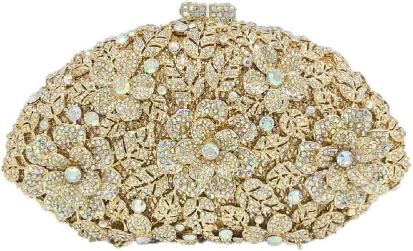 Boutique De FGG Flower Crystal Clutch Purses for Women Evening Bags Formal Wedding Handbag Party Rhinestone Clutch Bag,Mini