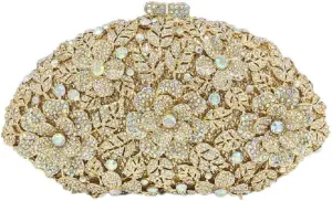 Boutique De FGG Flower Crystal Clutch Purses for Women Evening Bags Formal Wedding Handbag Party Rhinestone Clutch Bag,Mini