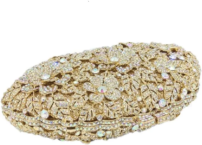Boutique De FGG Flower Crystal Clutch Purses for Women Evening Bags Formal Wedding Handbag Party Rhinestone Clutch Bag,Mini