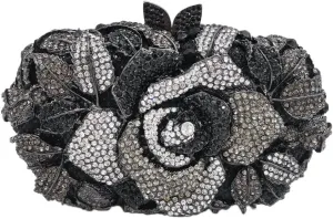 Boutique De FGG Flower Evening Bags for Women Wedding Handbags Crystal Clutch Purse Prom Rose Rhinestone Clutch Purses,Mini