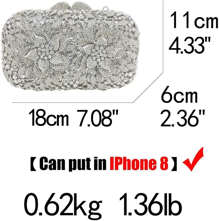 Boutique De FGG Flowers Women Crystal Clutch Purses Evening Minaudiere Bags Wedding Party Bridal Rhinestones Handbags,Mini