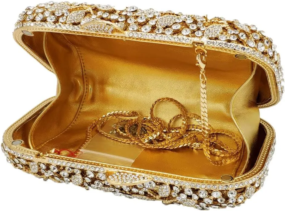 Boutique De FGG Flowers Women Crystal Clutch Purses Evening Minaudiere Bags Wedding Party Bridal Rhinestones Handbags,Mini
