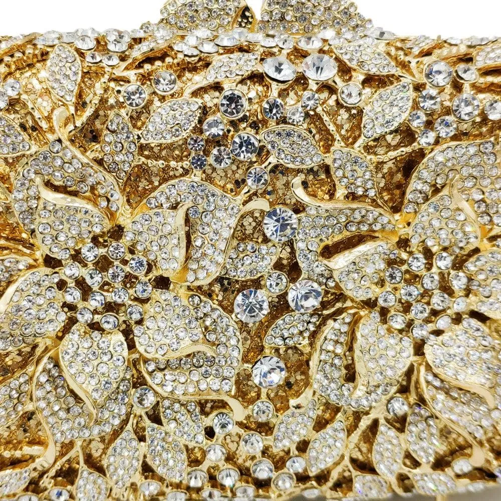 Boutique De FGG Flowers Women Crystal Clutch Purses Evening Minaudiere Bags Wedding Party Bridal Rhinestones Handbags,Mini